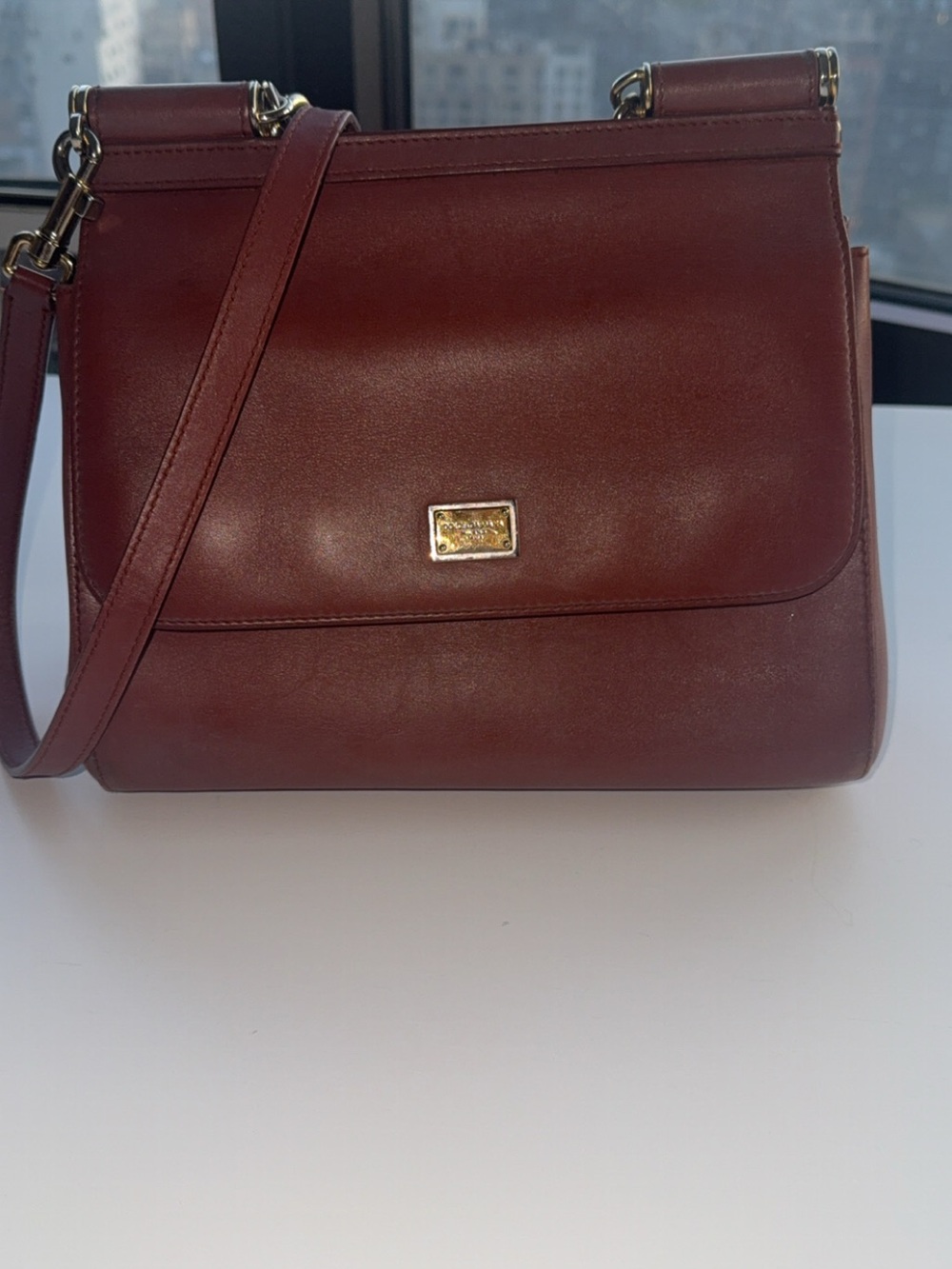 Dolce & Gabbana Burgundy Leather Satchel with Gold Hardware